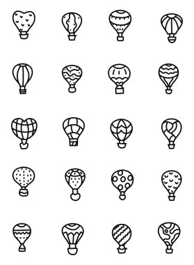 Sıcak hava balonlarının türleri, simge illüstrasyonu, beyaz arkaplan üzerindeki vektör