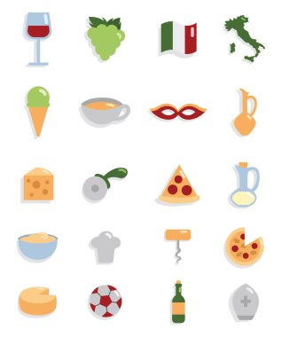 İtalyan kültürü, simge illüstrasyonu, beyaz arkaplan üzerindeki vektör