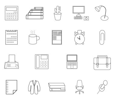 Ofis malzemeleri, simge illüstrasyonu, beyaz arkaplanda vektör