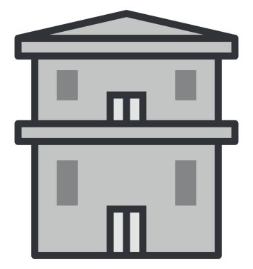 Gri okul binası, illüstrasyon, beyaz arka plan..