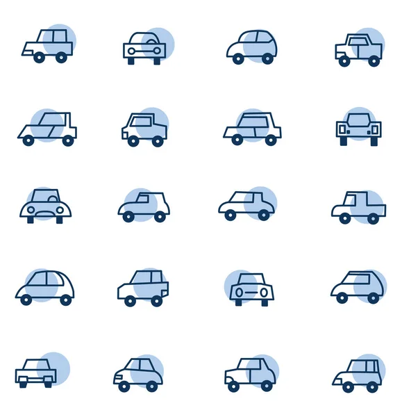 Coches Azules Ilustración Iconos Vector Sobre Fondo Blanco — Vector de stock