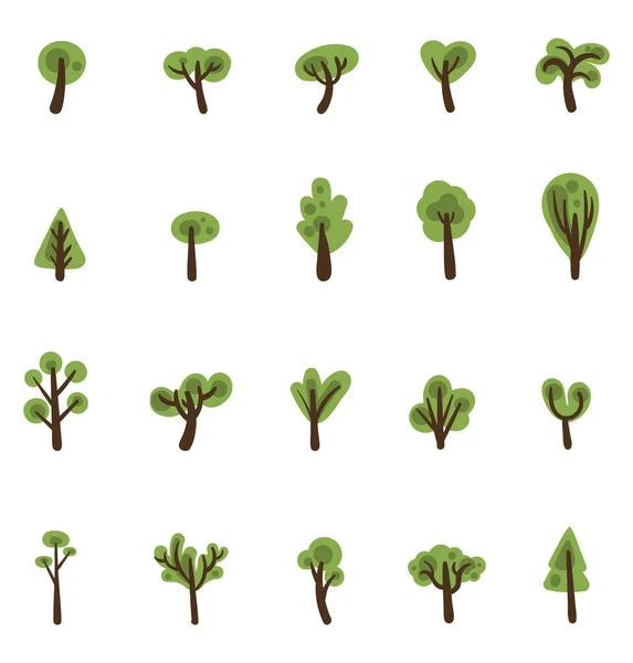 Rodzaje Drzew Ilustracja Ikony Wektor Białym Tle — Wektor stockowy