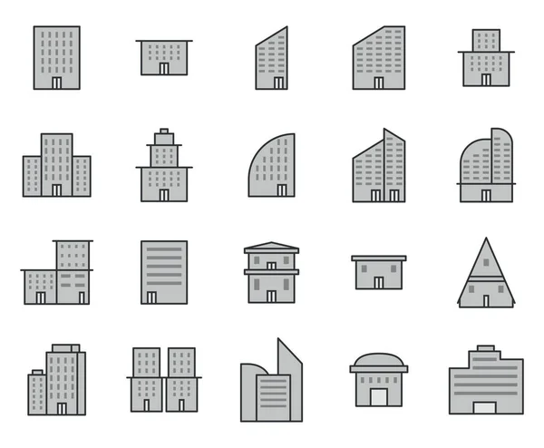 Grey Buildings Illustration White Background — Stock Vector