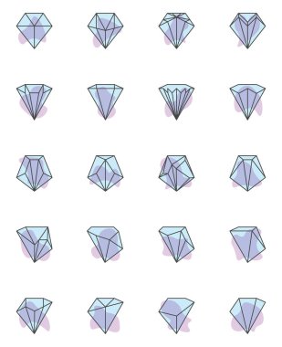 Beyaz bir arka planda mavi elmaslar serisi..