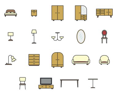 Tahta mobilya, resim, beyaz arka plan.