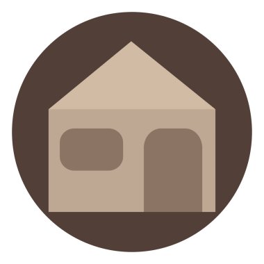 Tek pencereli kahverengi ev, beyaz arka planda resimli..