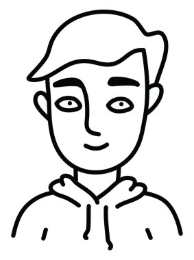 Beyaz arka planda, kapüşonlu, resimli bir çocuk..