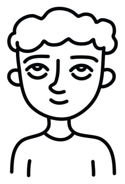 Beyaz arka planda kıvırcık saçlı, resimli bir çocuk..