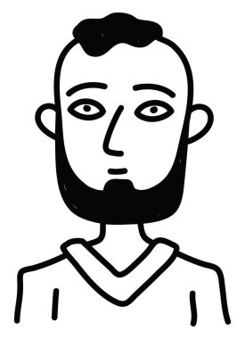 Beyaz arka planda siyah sakallı, resimli bir çocuk..