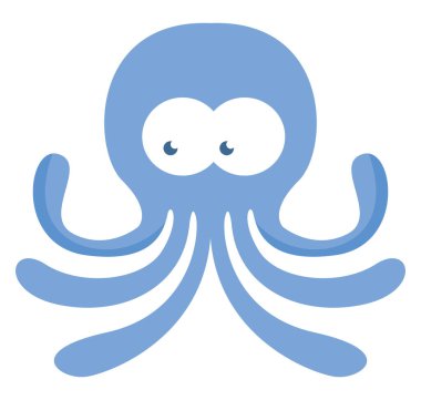 Beyaz arka planda mavi ahtapot, resimli..