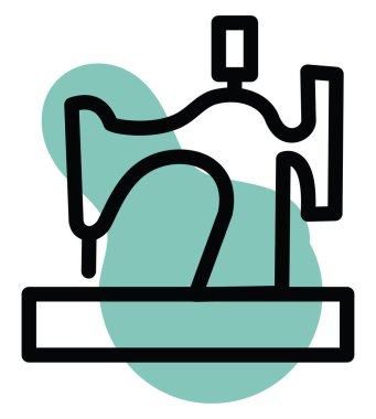 Beyaz arka planda eski dikiş makinesi, illüstrasyon.