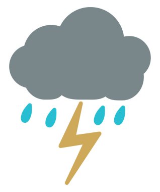 Yağmurlu gök gürültüsü, beyaz arkaplanda illüstrasyon.