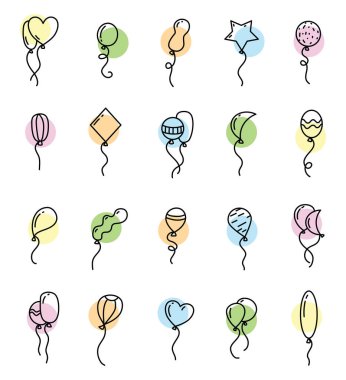 Beyaz arka planda renkli festival balonları, illüstrasyon.