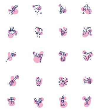 Beyaz bir arka planda doğum günü partisi, illüstrasyon.