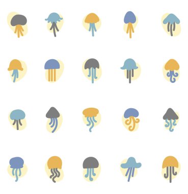 Denizanası simgesi seti, resim, beyaz arkaplanda.