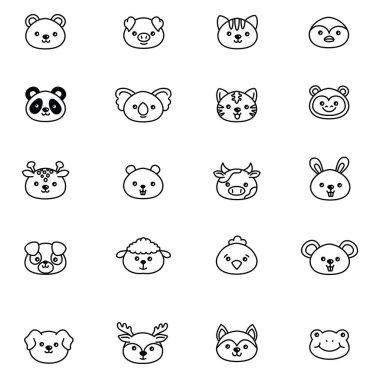 Beyaz bir arka planda sevimli hayvanlar, çizimler..