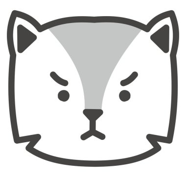 Beyaz arka planda gri kedi kafası, illüstrasyon, vektör.