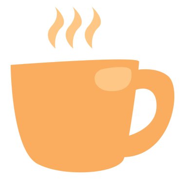 Turuncu fincanda sıcak kahve, resim, beyaz arka planda vektör..