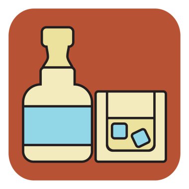 Bardaklı viski şişesi, illüstrasyon, beyaz arka planda vektör..