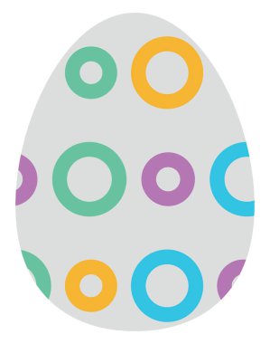 Renkli dairelerle süslenmiş beyaz yumurta, illüstrasyon, beyaz arka planda vektör.