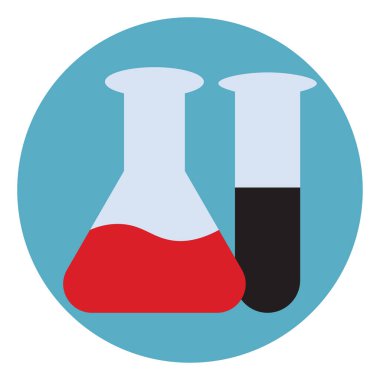 Beyaz zemin üzerinde kimyasal cam kaplar, illüstrasyon, vektör.