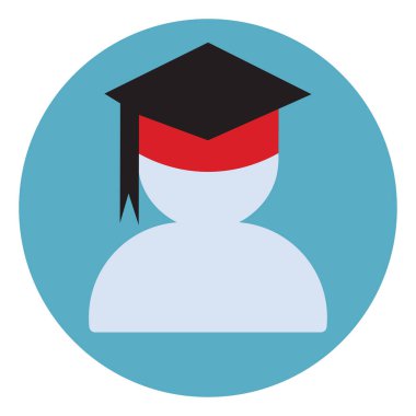 Mezuniyet şapkası, illüstrasyonu, beyaz arka planda vektörü olan biri..