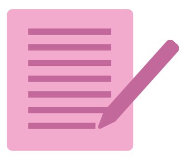 Pembe Ders Kitabı ve Kalem, illüstrasyon, beyaz arkaplan üzerindeki vektör.