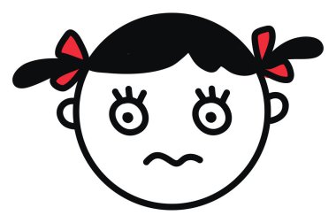 Örgü saçlı, resimli, beyaz arka planda vektör olan korkmuş bir kız..