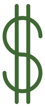 Yeşil dolar işareti, illüstrasyon, beyaz arkaplandaki vektör.