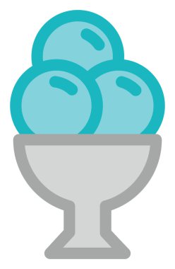 Kasede üç kepçe mavi dondurma, illüstrasyon, beyaz arka planda vektör.