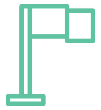 Konum, illüstrasyon ve beyaz arkaplan üzerindeki vektör için yeşil bayrak.