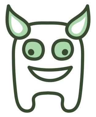 Boynuzlu yeşil canavar, illüstrasyon, beyaz arka planda vektör..