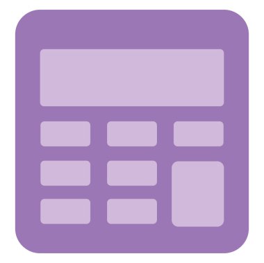 Beyaz arkaplanda mor hesap makinesi, illüstrasyon, vektör.