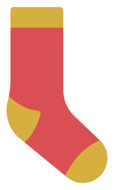 Koyu kırmızı çorap, turuncu detaylar, illüstrasyon, beyaz arka planda vektör.