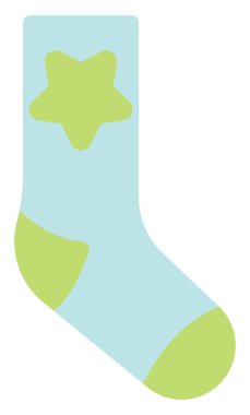 Yeşil yıldızlı açık mavi çoraplar, illüstrasyon, beyaz arkaplanda vektör.