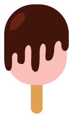 Çubuklu pembe dondurma, çizim, beyaz arka planda vektör..