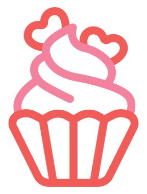 Küçük kalpleri, çizimleri ve beyaz arkaplanı olan kırmızı kek..