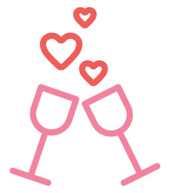 Küçük kalpli şarap kadehleri, illüstrasyon, beyaz arka planda vektör..