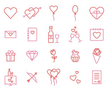 Sevgililer Günü simgesi paketi, illüstrasyon, beyaz arkaplandaki vektör.