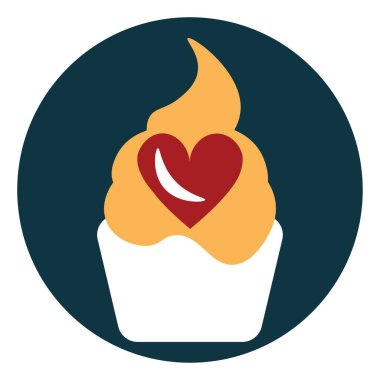 Kırmızı kalpli kek, resimli, beyaz arka planda vektör..