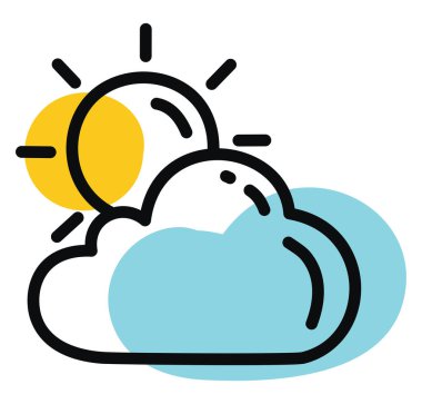 Bulutlu güneş, illüstrasyon, beyaz arkaplanda vektör.