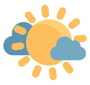 Güneşli bulutlu, resimli, beyaz arkaplanda vektör.