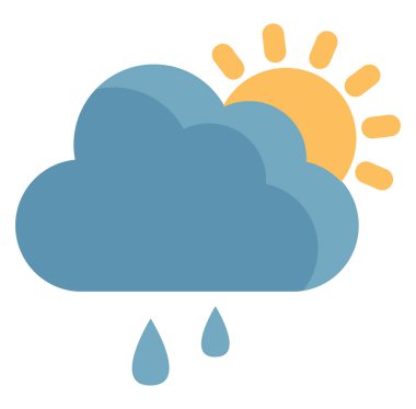 Yağmurlu güneşli, resimli, beyaz arkaplanda vektör.