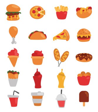 Lezzetli Fast food, illüstrasyon, beyaz arka planda vektör..