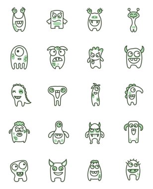 Yeşil canavarlar, illüstrasyon, beyaz arkaplandaki vektör.