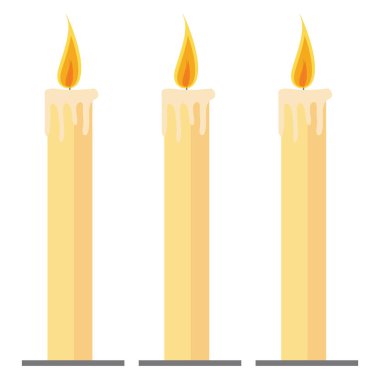 Üç sarı mum, illüstrasyon, beyaz arkaplanda vektör..