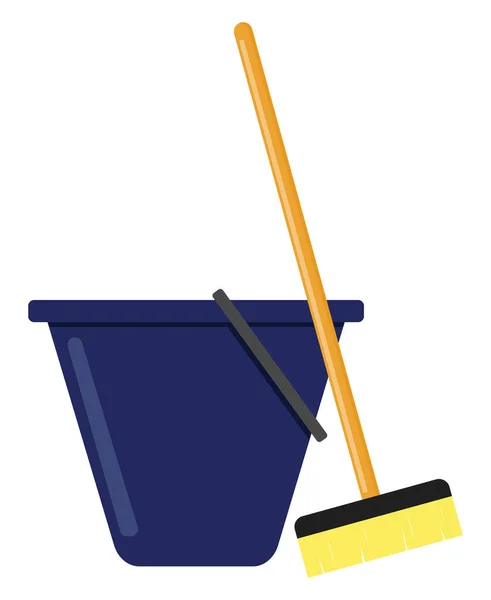 Blue Bucket Broom Illustration Vector White Background — Stock Vector