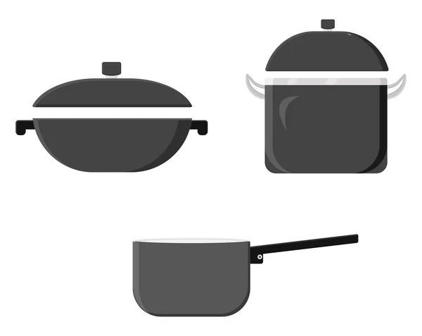 Graues Kochgeschirr Illustration Vektor Auf Weißem Hintergrund — Stockvektor