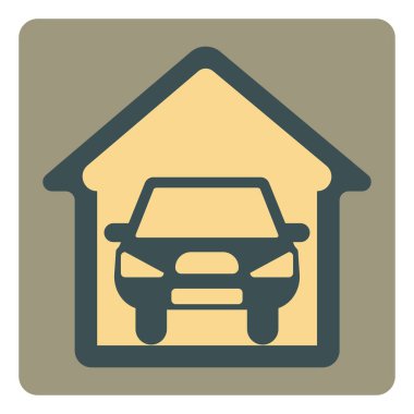 Garajdaki araba, illüstrasyon, vektör, beyaz arka plan..