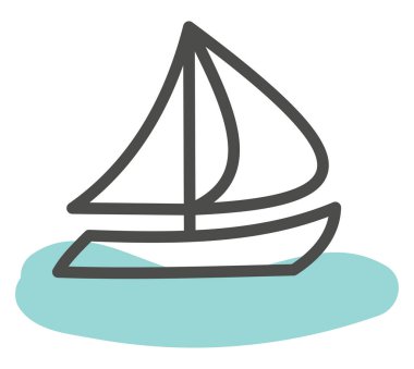 Beyaz arka planda küçük beyaz yelkenli, illüstrasyon, vektör.